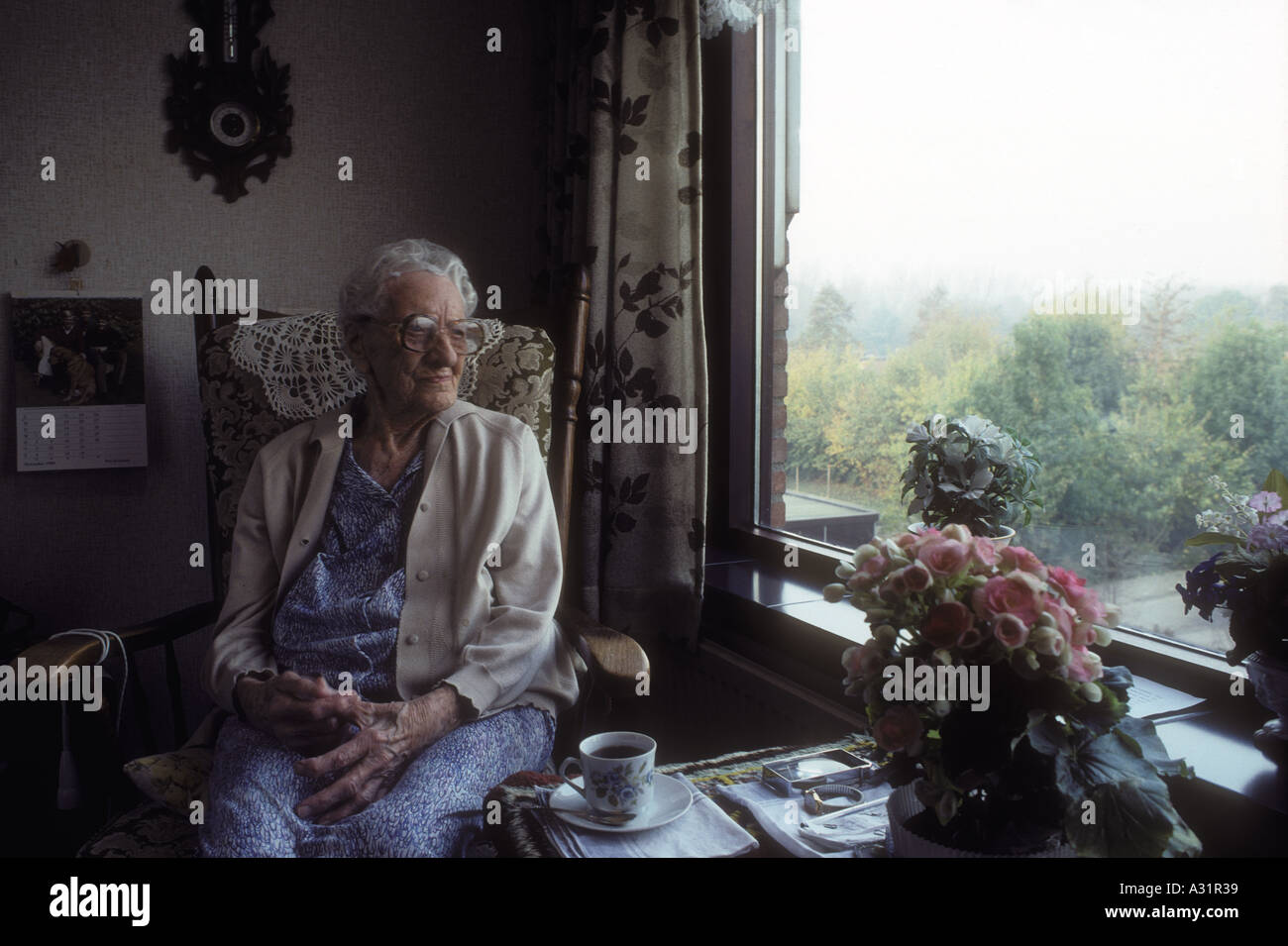 an elderly woman aged one hundred years old Stock Photo