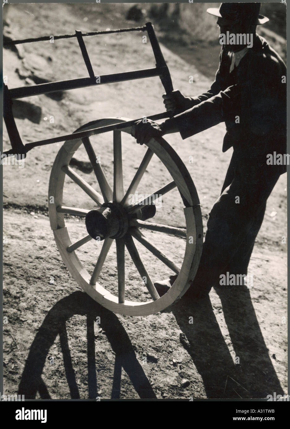 Making A Wooden Wheel Stock Photo