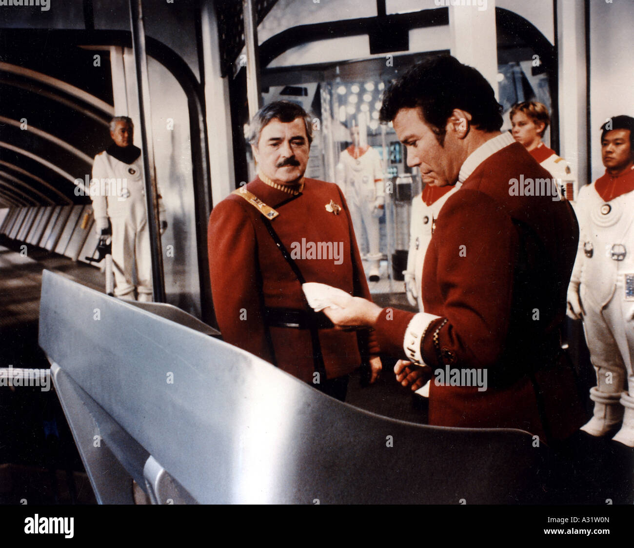 STAR TREK : THE WRATH OF KHAN  1982 film with James Doohan and William Shatner at right Stock Photo