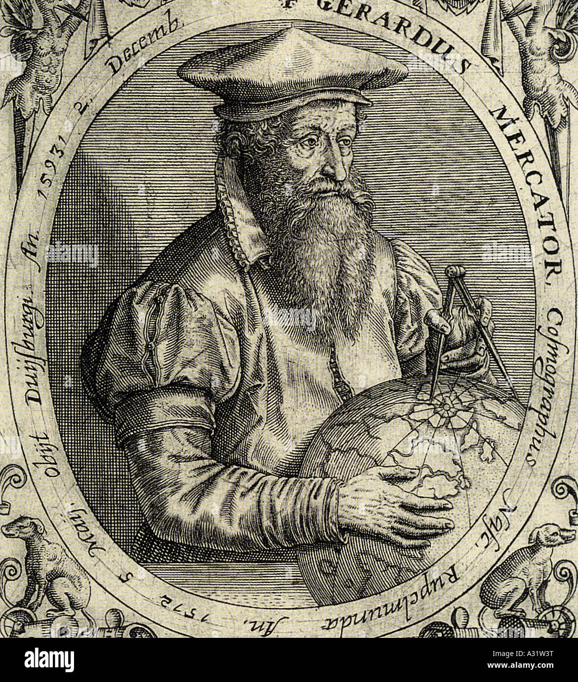 GERARDUS MERCATOR 1512 to 1594 Flemish cartographer who introduced the idea of a cylindrical plan to map the globe Stock Photo