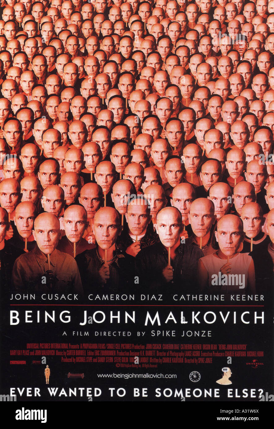 BEING JOHN MALKOVICH poster for 1999 Universal/Gramercy film with John Cusack Stock Photo