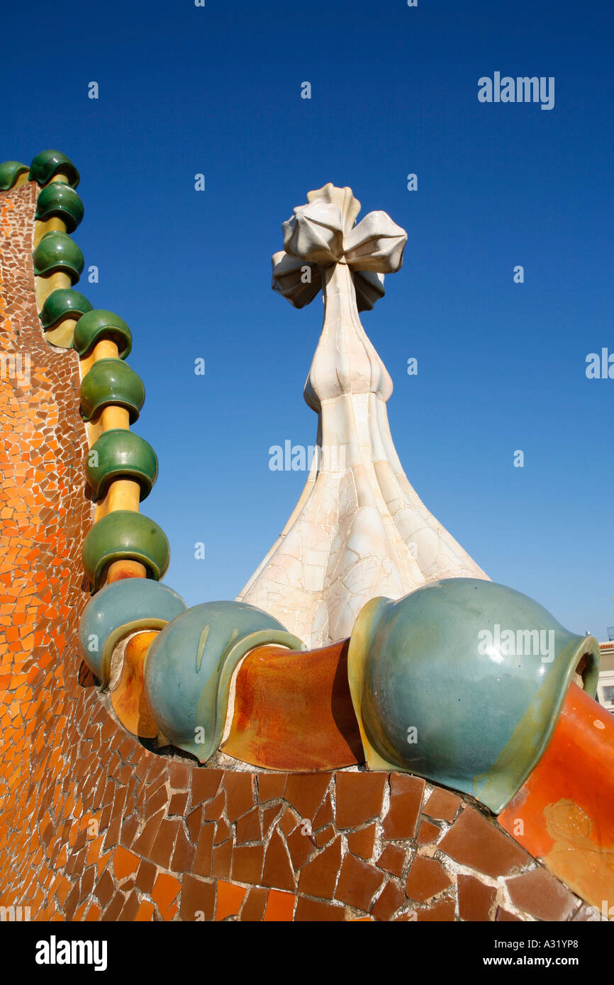 Reptilian styled roof detail on Casa Batlló, Barcelona Stock Photo