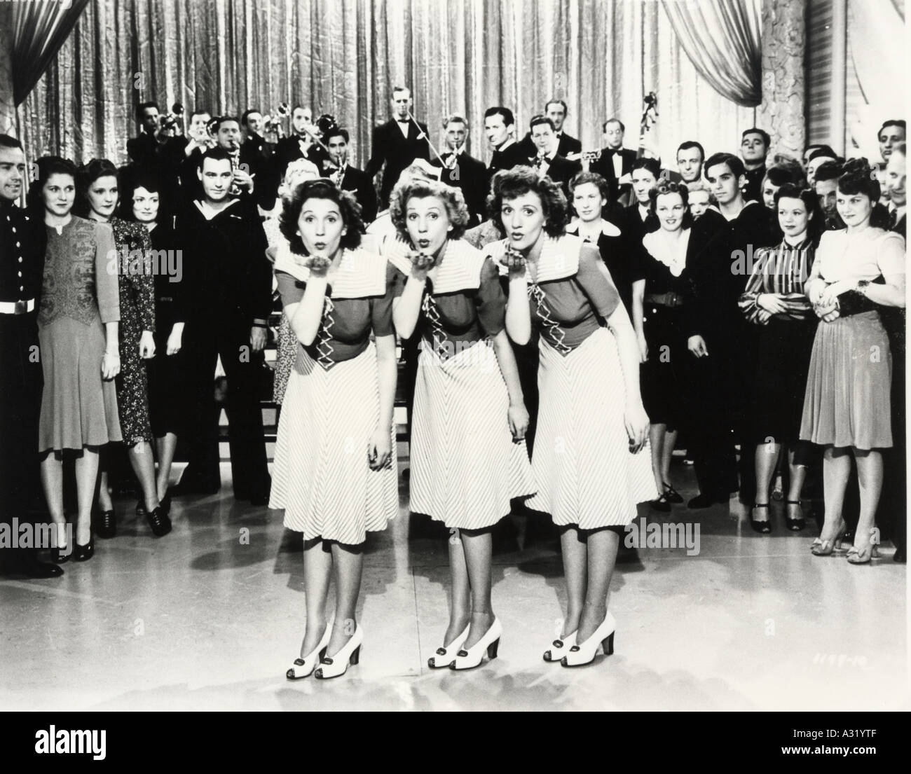 ANDREWS SISTERS  US vocal group from left Maxene, Patty and LaVerne in unidentified film Stock Photo