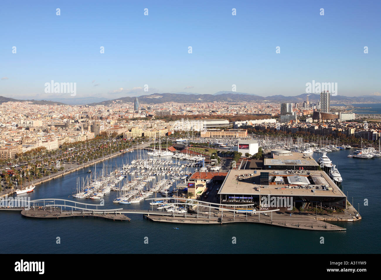 Aerial view of Barcelona city and marina Stock Photo - Alamy