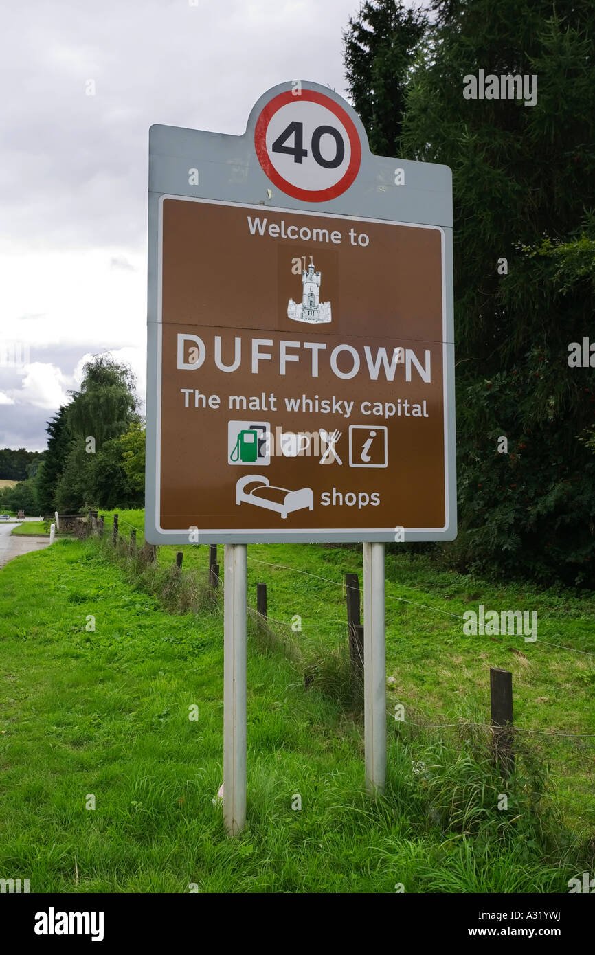 Dufftown sign The Malt Whisky capital of Scotland Stock Photo - Alamy