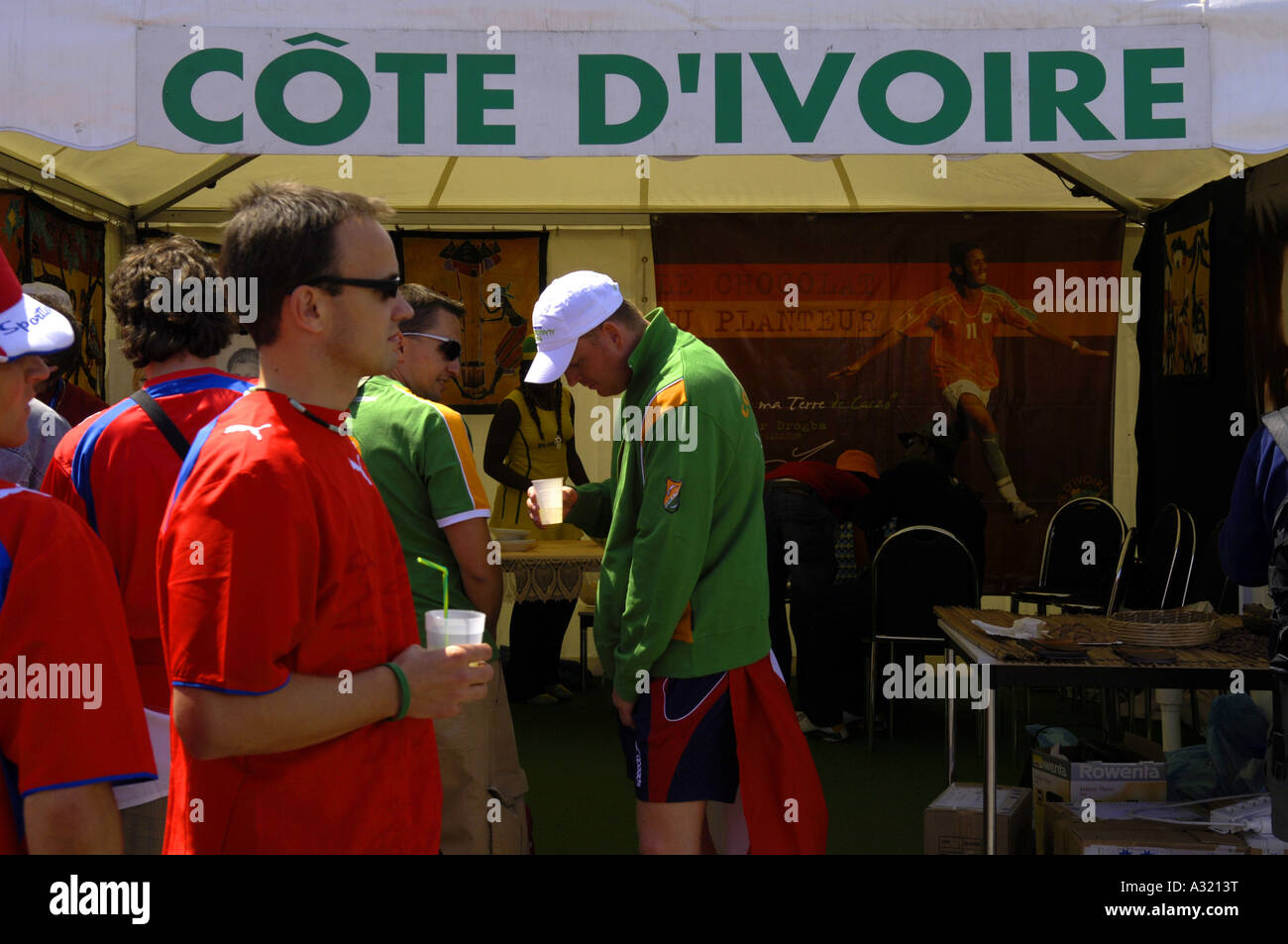 cote d'ivoire ivory coast african africa tent food fanfest hamburg germany world cup 2006 soccer football international cuisine Stock Photo