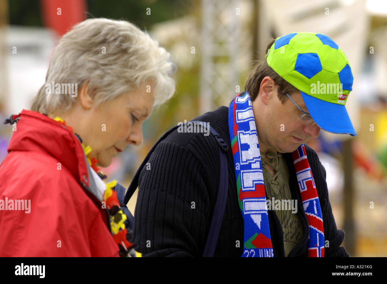 hamburg fanfest italy italian scarf woman female man male hat german fans supporters germany national team editorial stadium wor Stock Photo