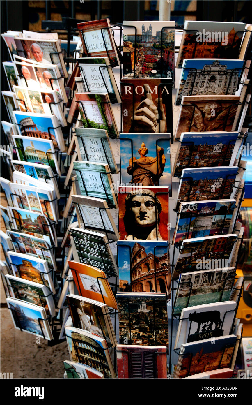 A postcard rack in the Trastevere area of Rome Italy (see also image ...