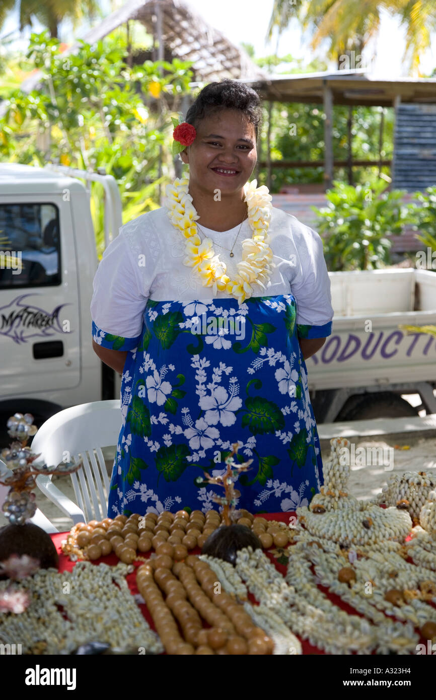 Shell necklaces Takapoto Tuamotu Islands French Polynesia Editorial use only Stock Photo