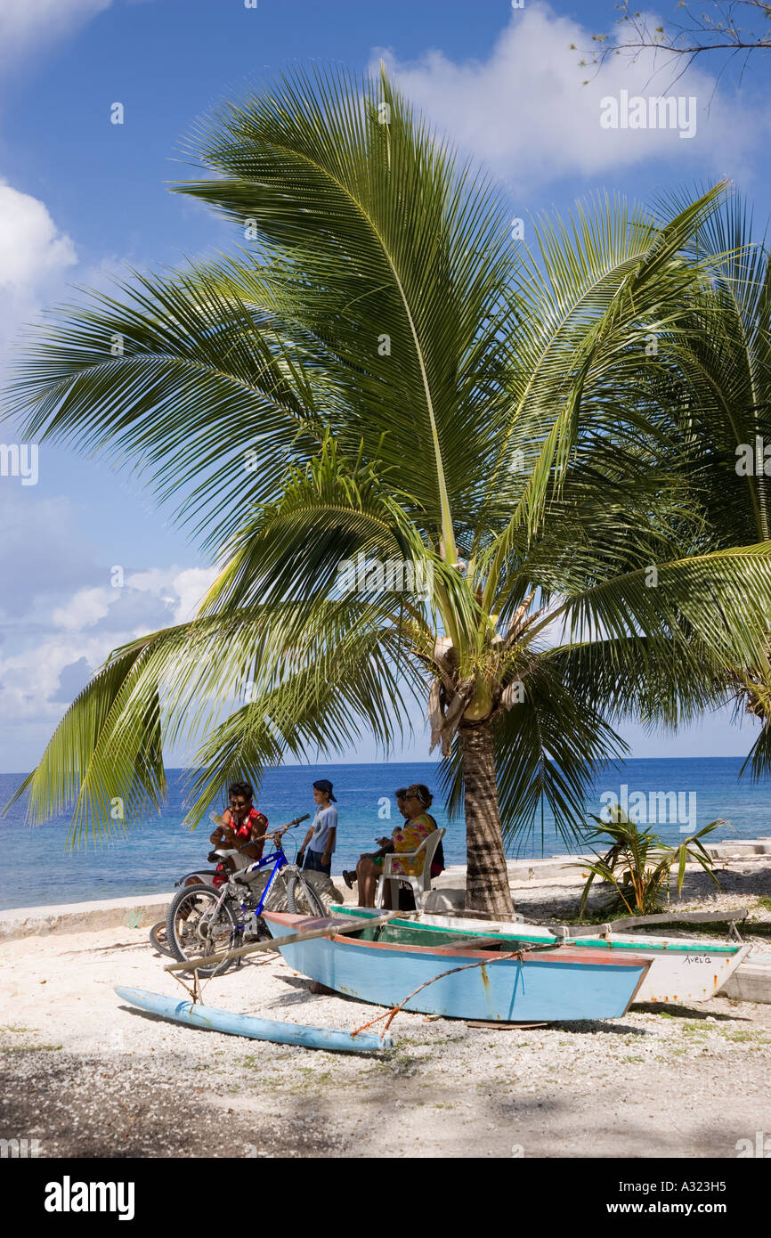 Outrigger canoe Takapoto Tuamotu Islands French Polynesia Stock Photo