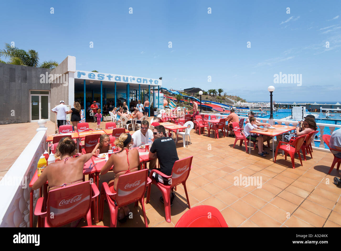 Restaurant at the Aquapark in Costa Teguise, Lanzarote, Canary Islands, Spain Stock Photo