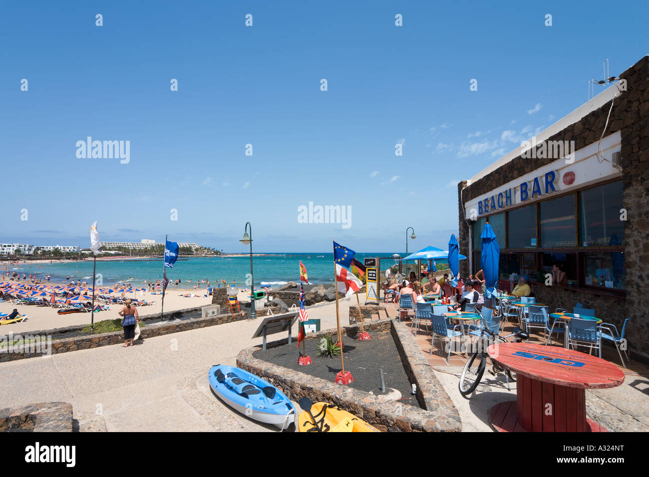 Beach bar on the promenade at Playa de las Cucharas, Costa Teguise,  Lanzarote, Canary Islands, Spain Stock Photo - Alamy