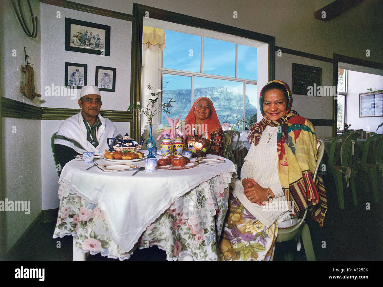 Cape Malay Family With Traditional Meal Cape Town South Africa Stock 