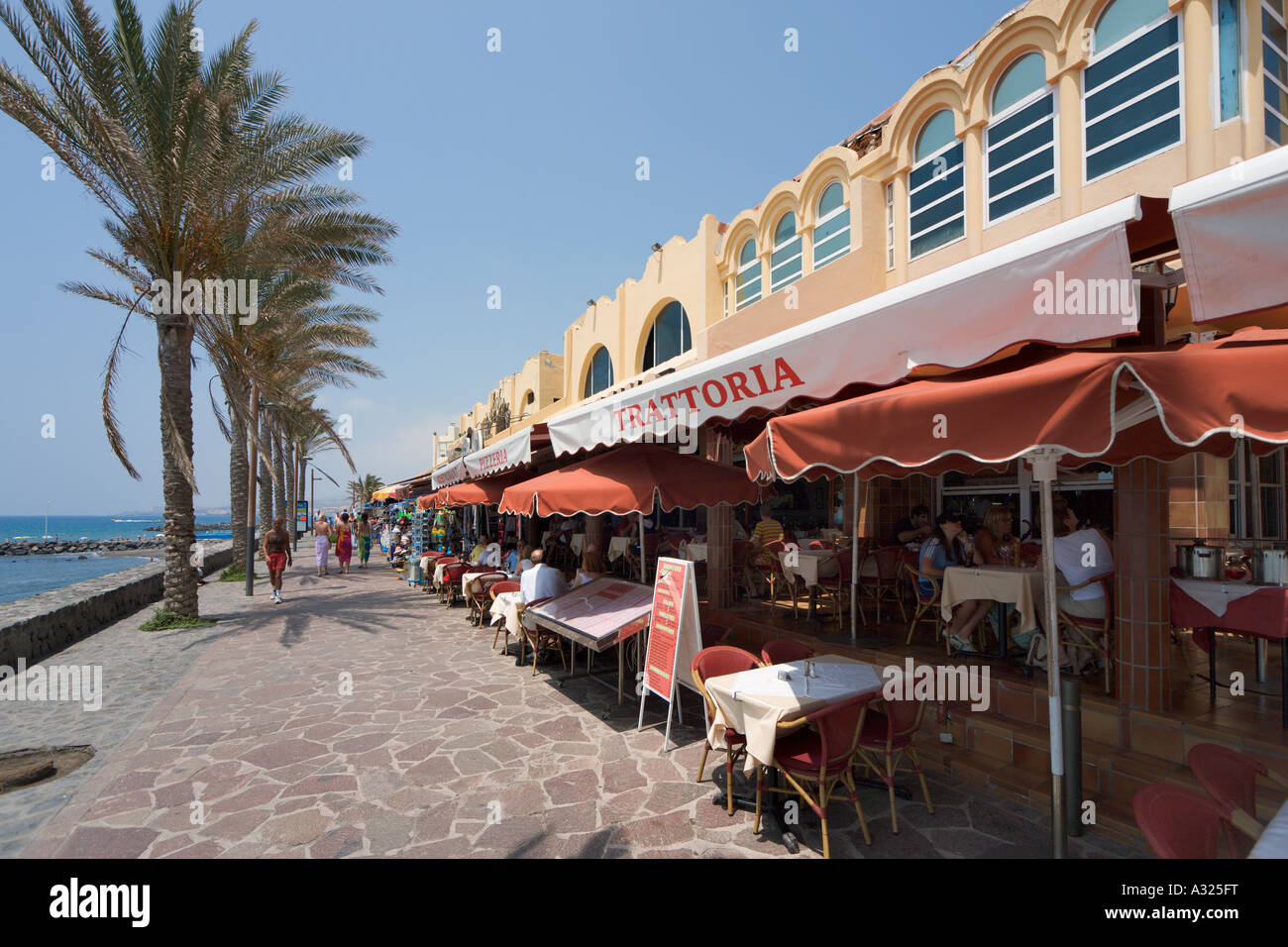 Seafront cafes at Las Veronicas shopping and entertainment complex, Playa  de las Americas, Tenerife, Canary Islands, Spain Stock Photo - Alamy