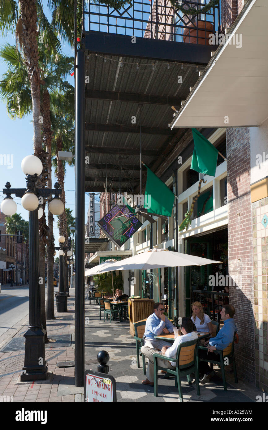 Typical Sidewalk Cafe, Historic Center, Ybor City, Tampa, Gulf Coast, Florida, USA Stock Photo