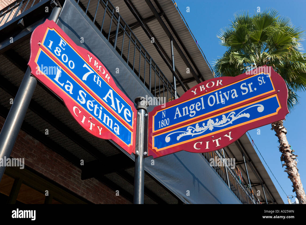 Typical Street Sign Historic Center Ybor City Tampa Gulf Coast Florida USA Stock Photo