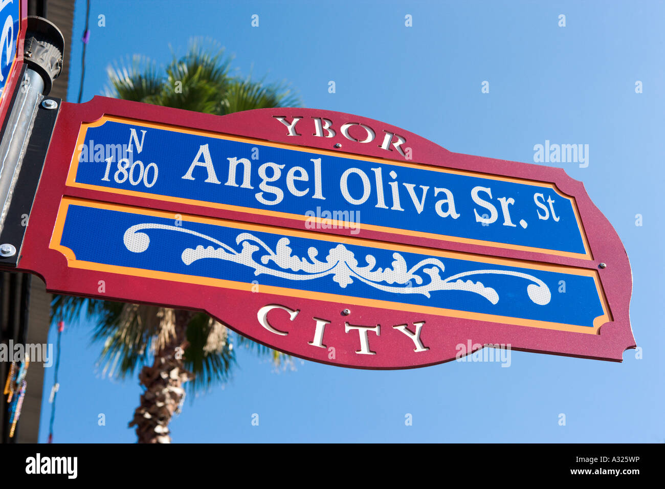 Typical Street Sign, Historic Center, Ybor City, Tampa, Gulf Coast, Florida, USA Stock Photo