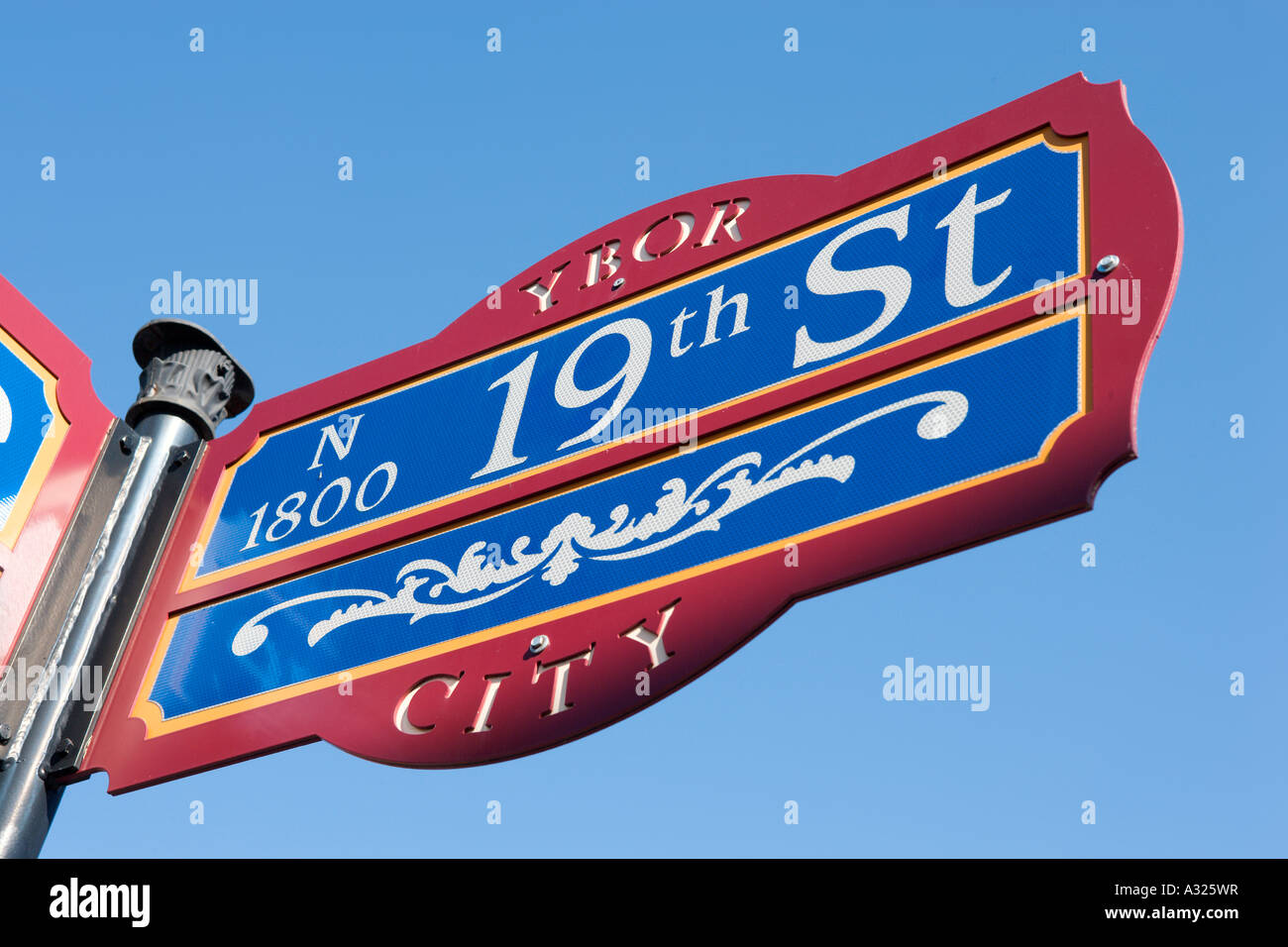 Typical Street Sign, Historic Center, Ybor City, Tampa, Gulf Coast, Florida, USA Stock Photo