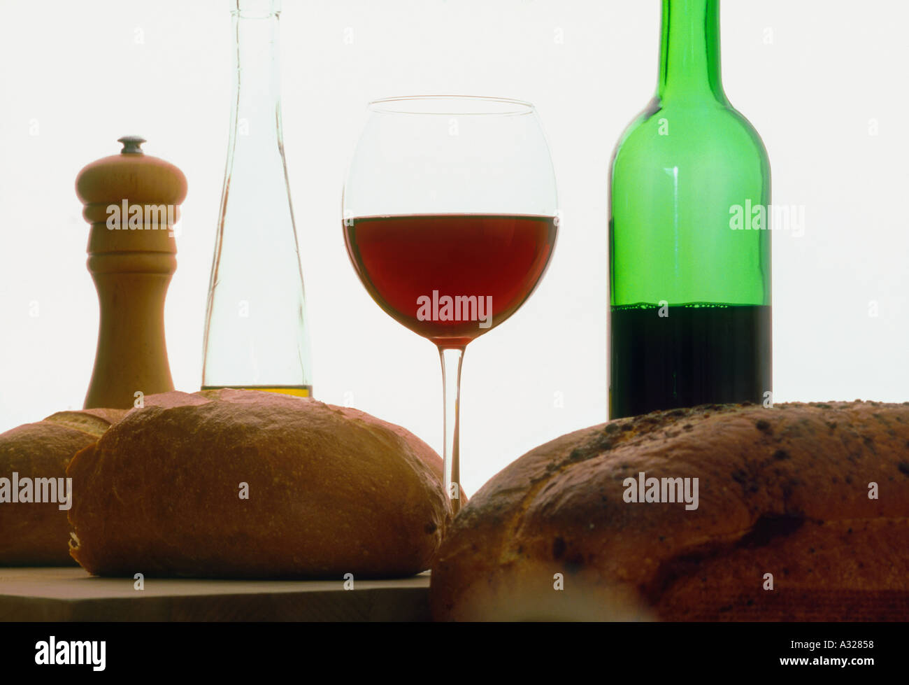 Bread and red wine Stock Photo