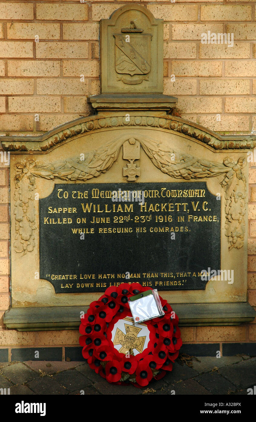 VC war hero's memorial of Sapper William Hackett VC Stock Photo Alamy