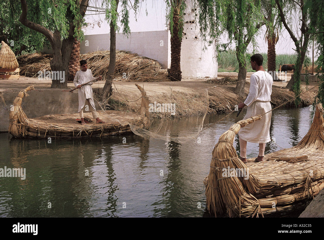 Papyrus reed boats in the Pharaonic Village in Cairo, Egypt Stock Photo