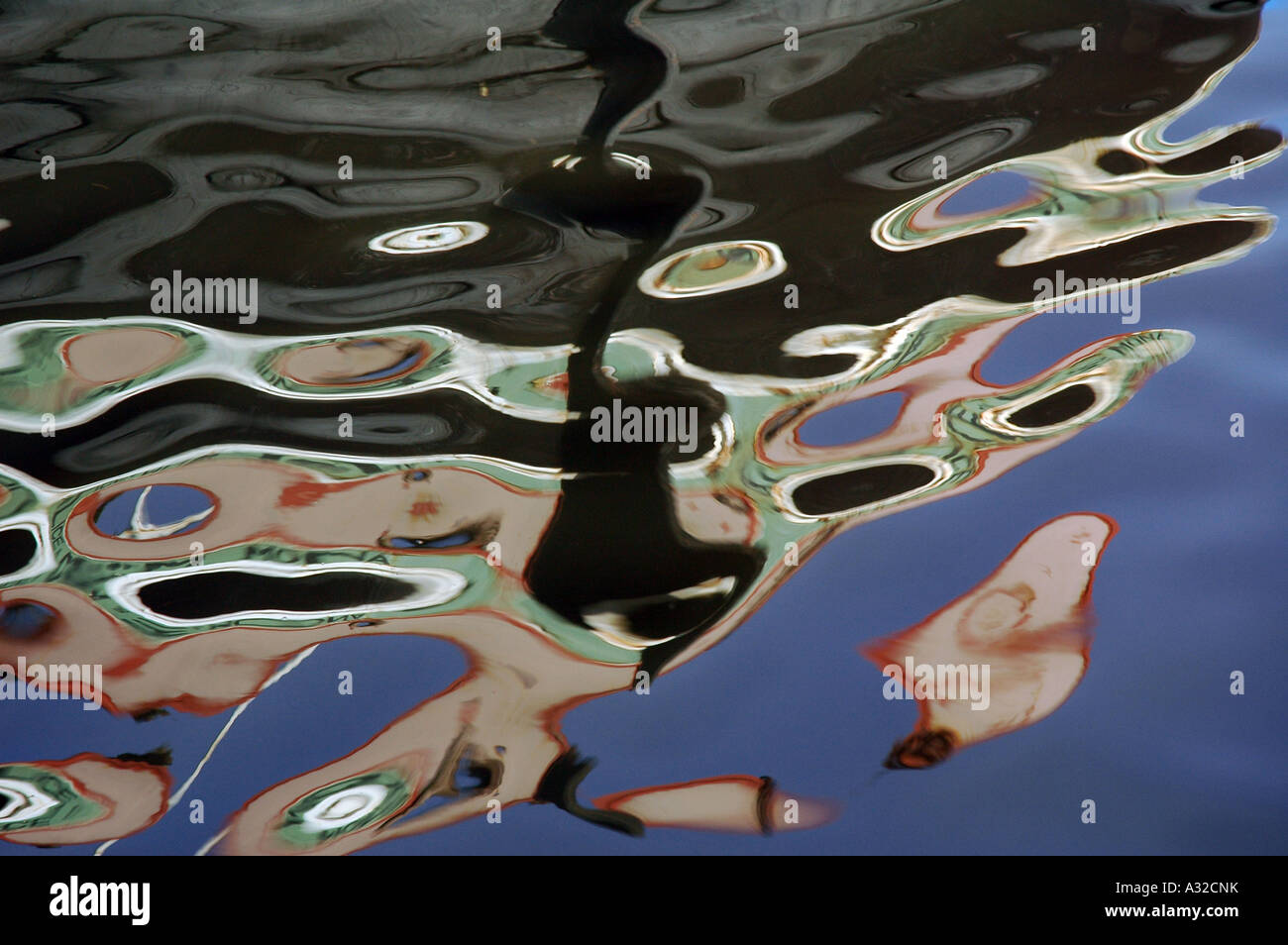 Reflections in the water of a canal creating and abstract image Stock ...