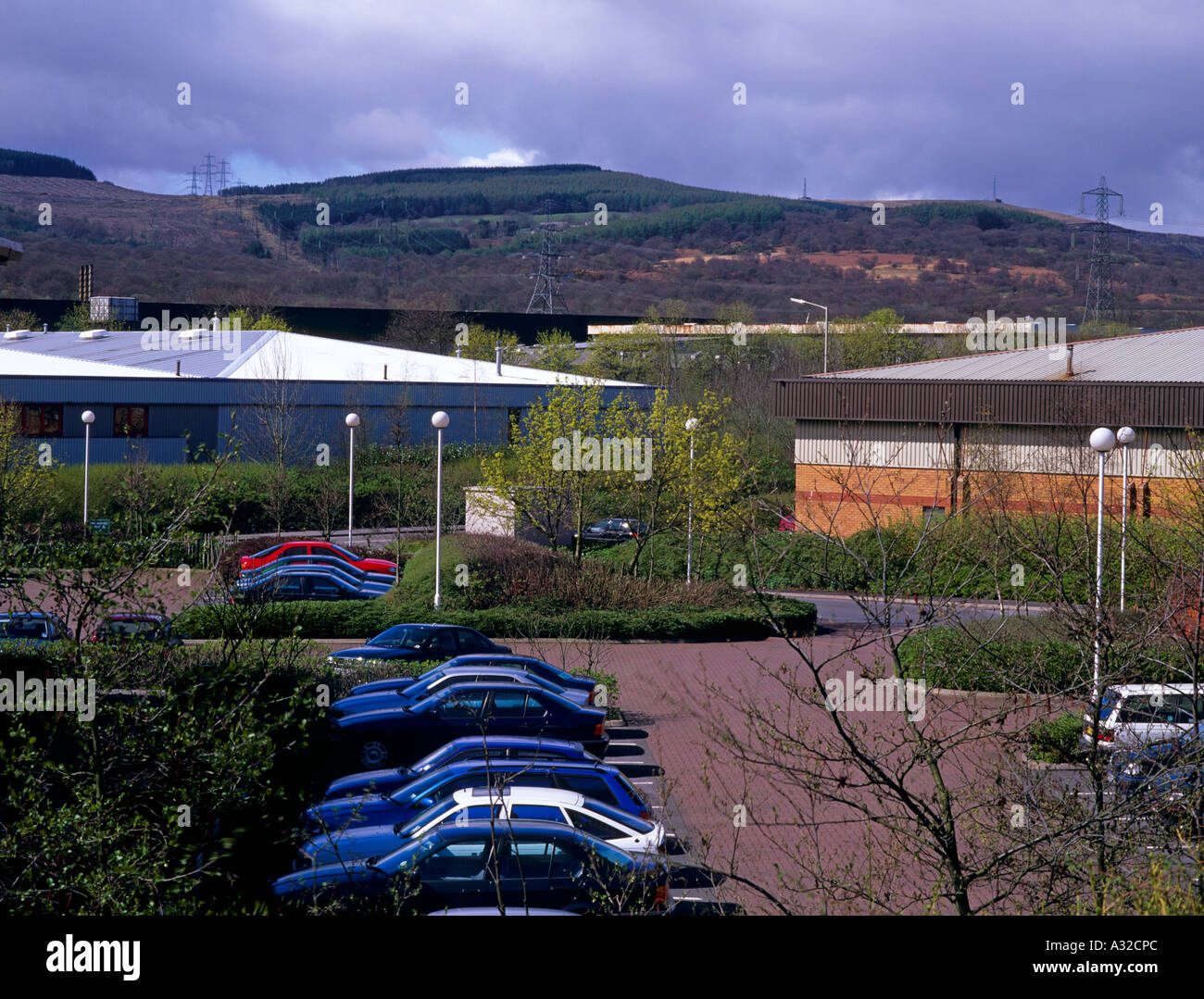 Technology park with parked cars Methyr Tydfil Mid Glamorgan Wales UK Stock Photo