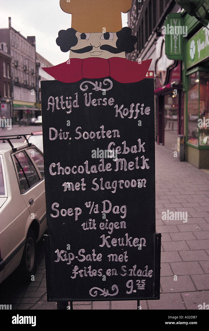 A cafe menu of typical Dutch snacks in Naarden, Netherlands Stock Photo