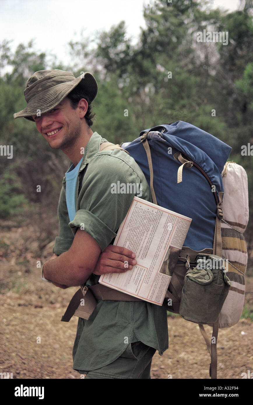 A male backpacker in Australia Stock Photo