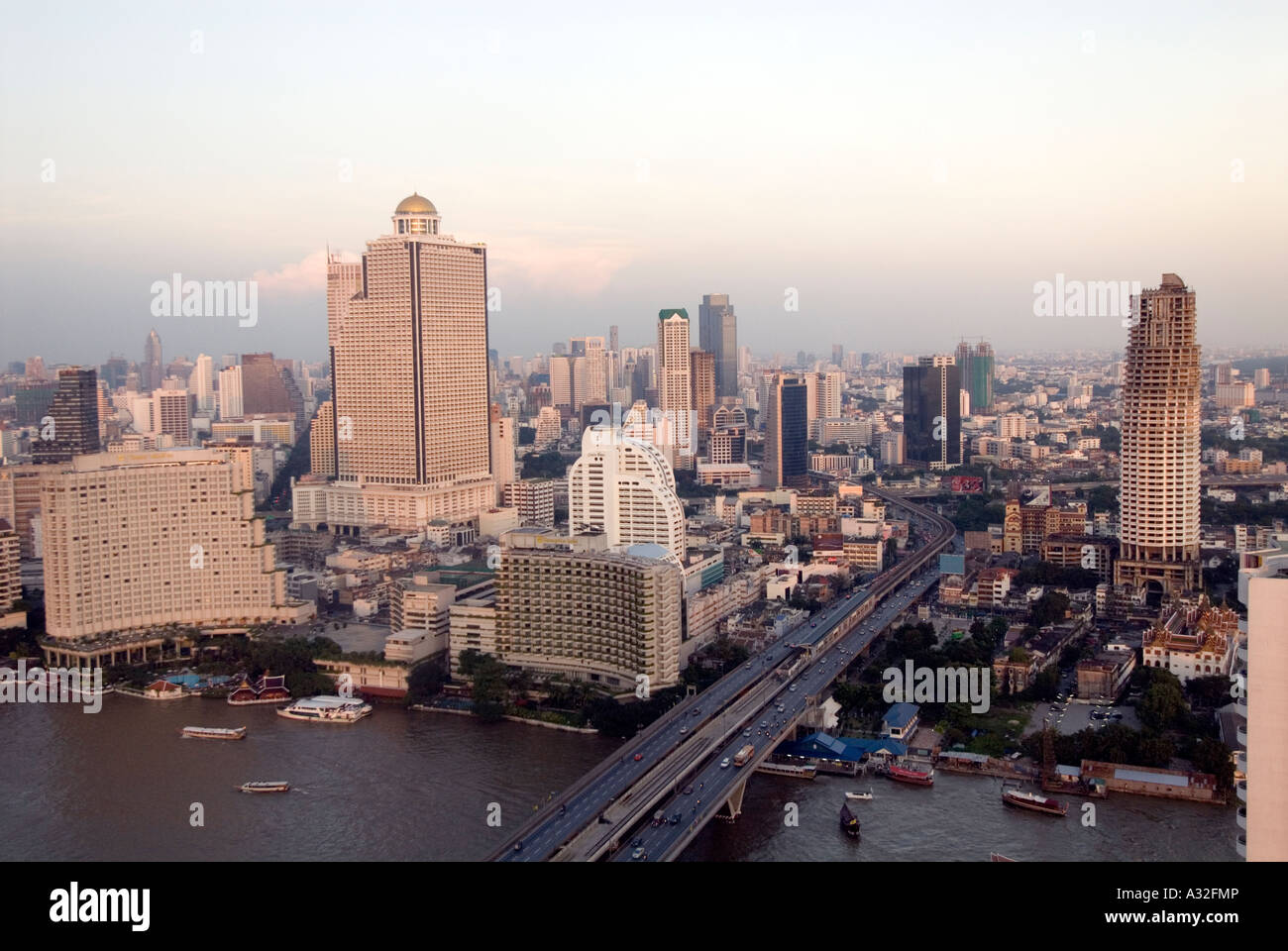 Aeriel view of Bangkok from Thonburi. Thailand. Stock Photo