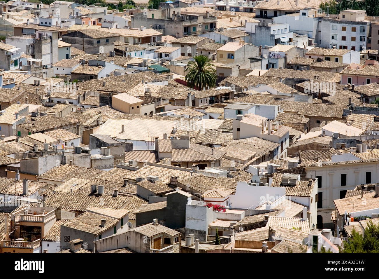 Roof tops in the town of Pollenca on the island of Mallorca Stock Photo