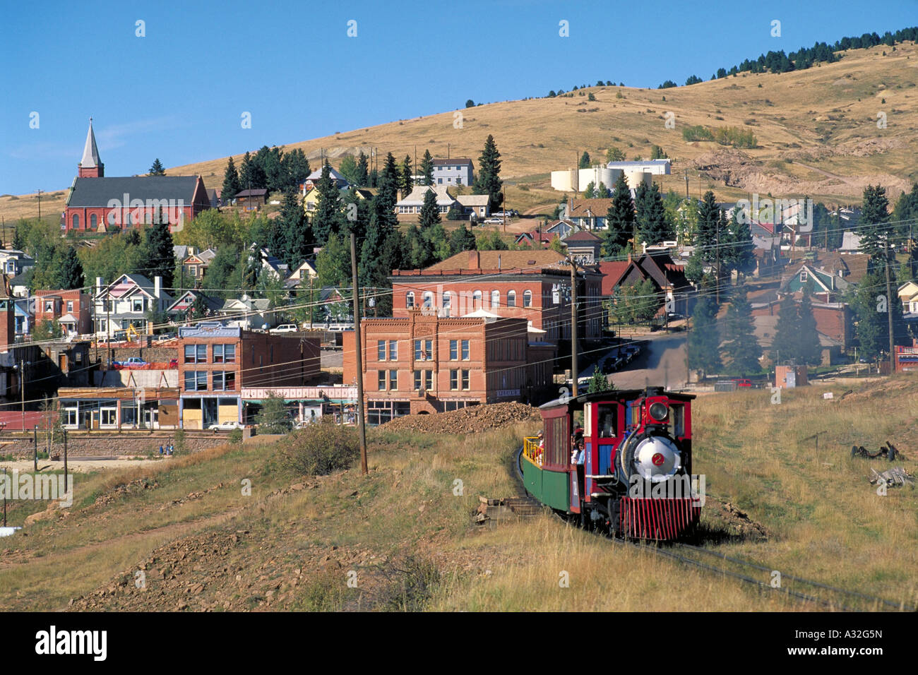 Elk267 2716 Colorado Cripple Creek Victor narrow gauge railroad with town Stock Photo Alamy