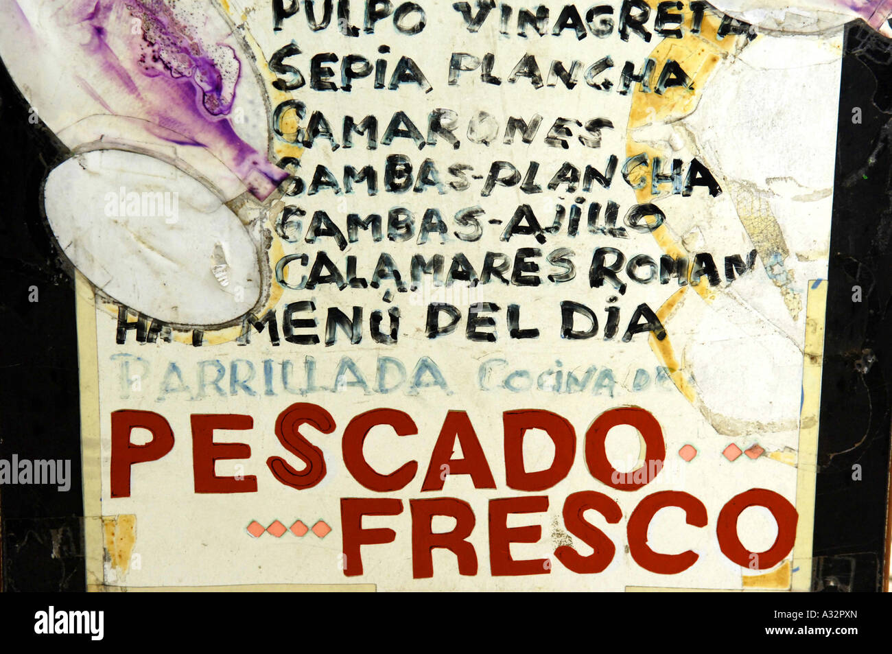 restaurant sign pescado fresco fresh fish seafood tenerife puerto de la cruz spain spanish