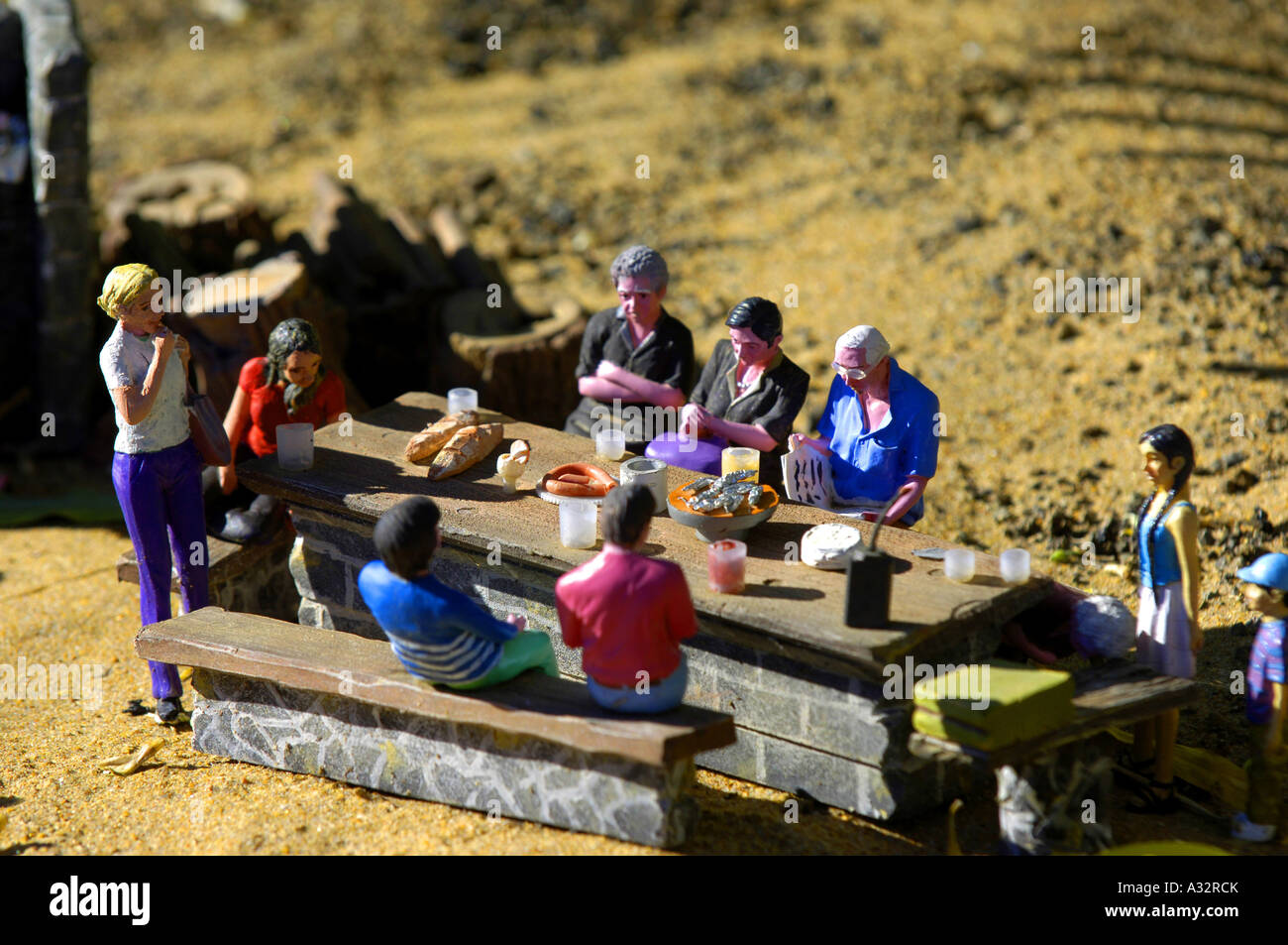 Model Village Man Picnic Outside Table Food Family Life Outdoor Stock Photo Alamy