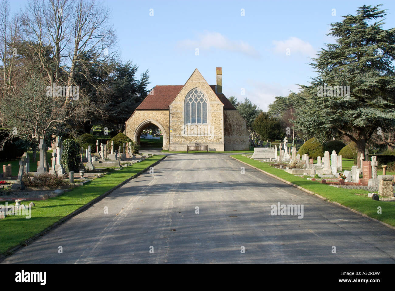 The entrance to the Chapel at Durrington Cemetery, Worthing,West Sussex