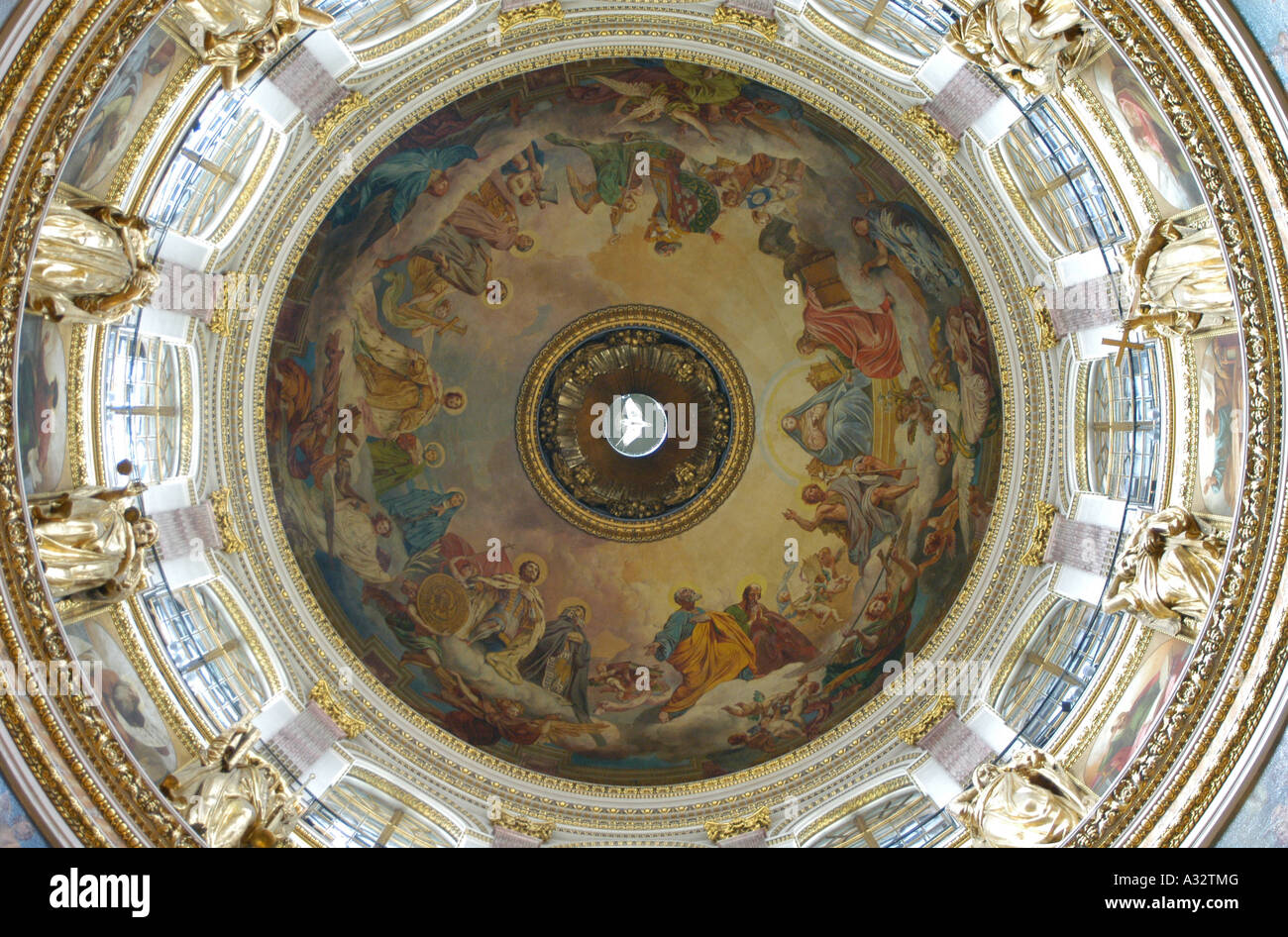 Dome of Saint Isaac's Cathedral, the masterpiece of Russian painter Karl Briullov (Carlo Brullo), in Saint Petersburg, Russia Stock Photo