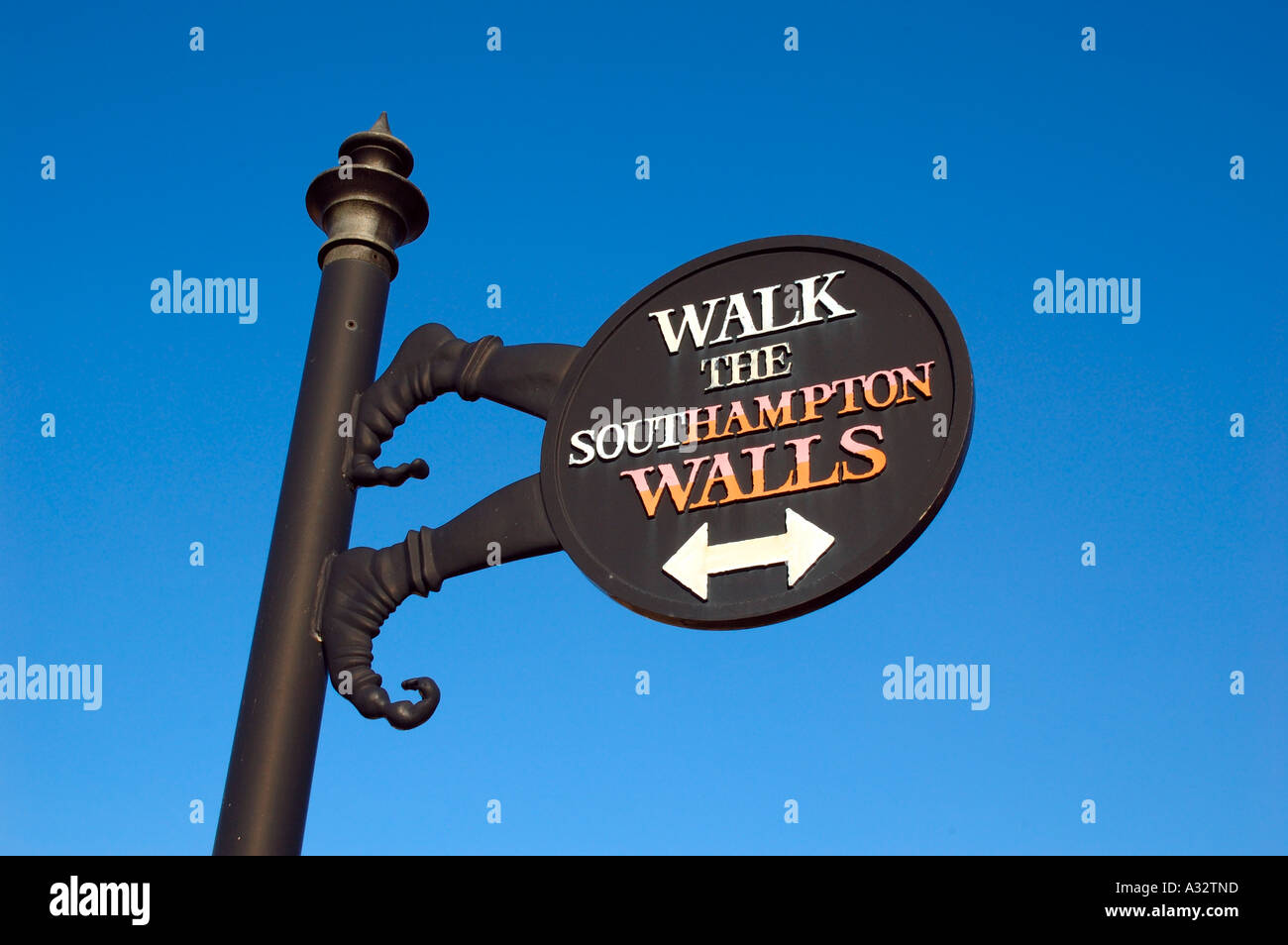 Sign City Walls Walk, Southampton, Hampshire, England, UK, GB. Stock Photo