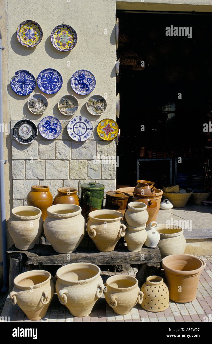 Display Of Ceramic Pots And Decorative Plates For Sale Outside