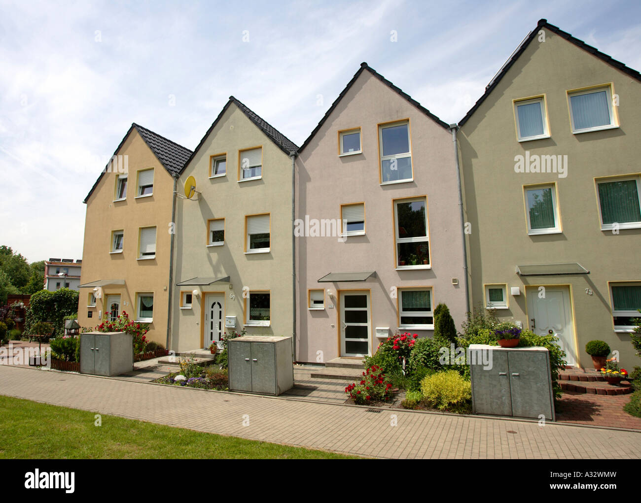 Terraced houses in the solar community in Gelsenkirchen, Germany Stock
