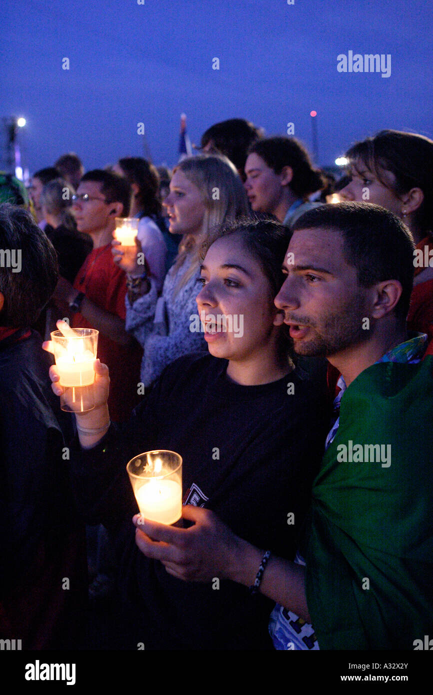 World Youth Day, Vigil - young pilgrims celebrate with the Pope, Frechen, Germany Stock Photo
