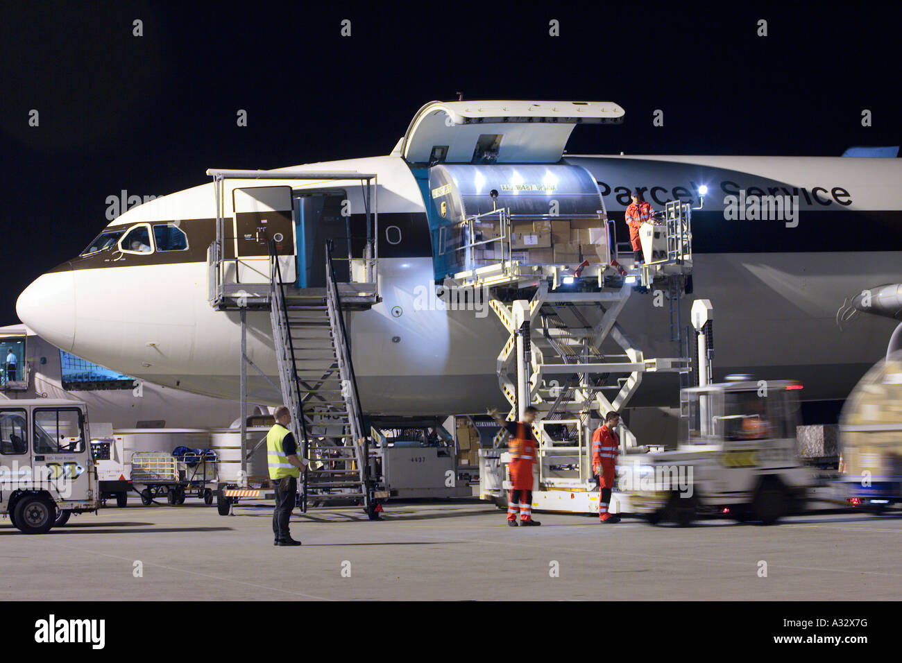 A UPS cargo plane at the Cologne Bonn Airport at night, Germany Stock Photo Alamy