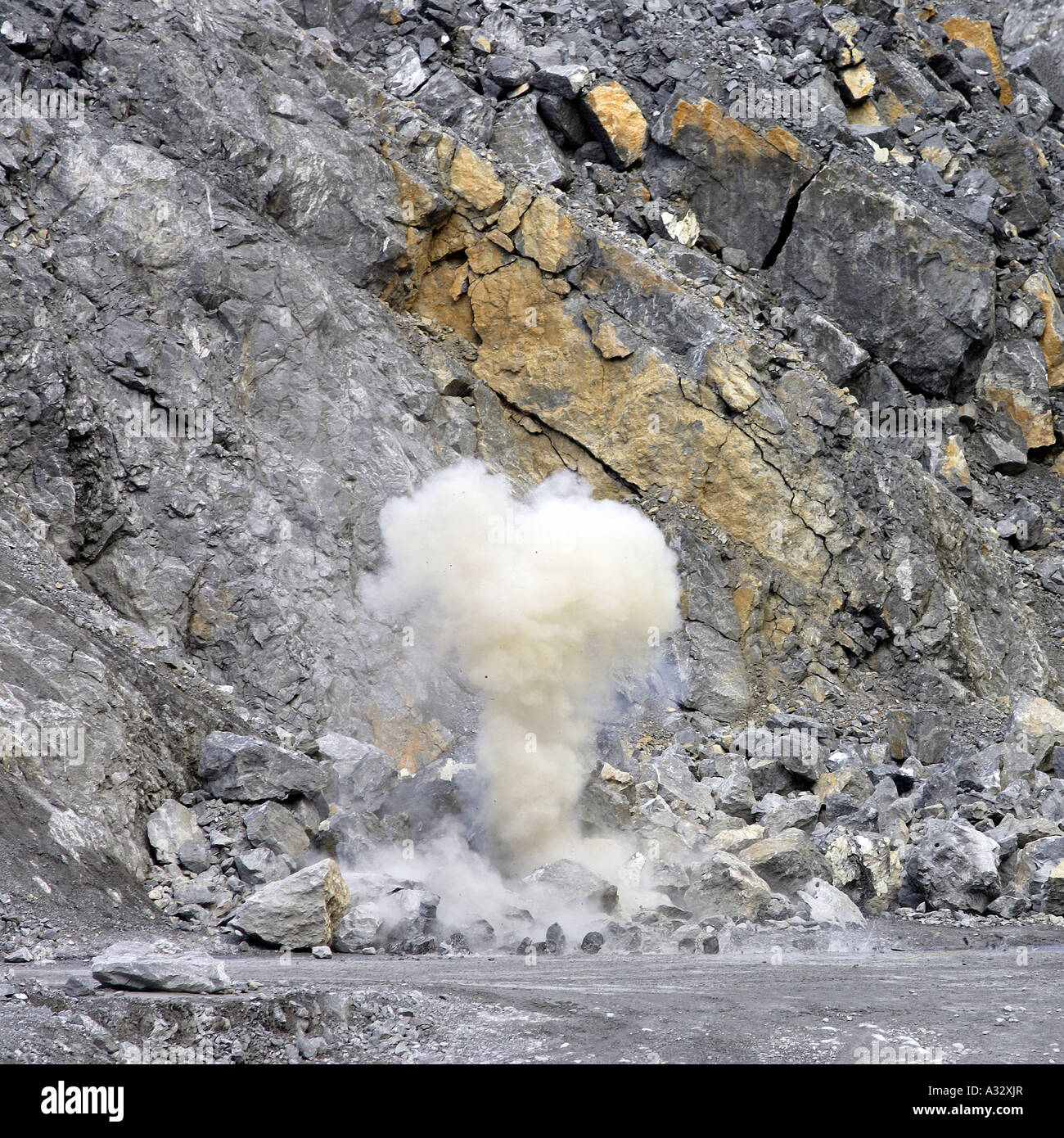 Blasting operation in a stone quarry Stock Photo Alamy