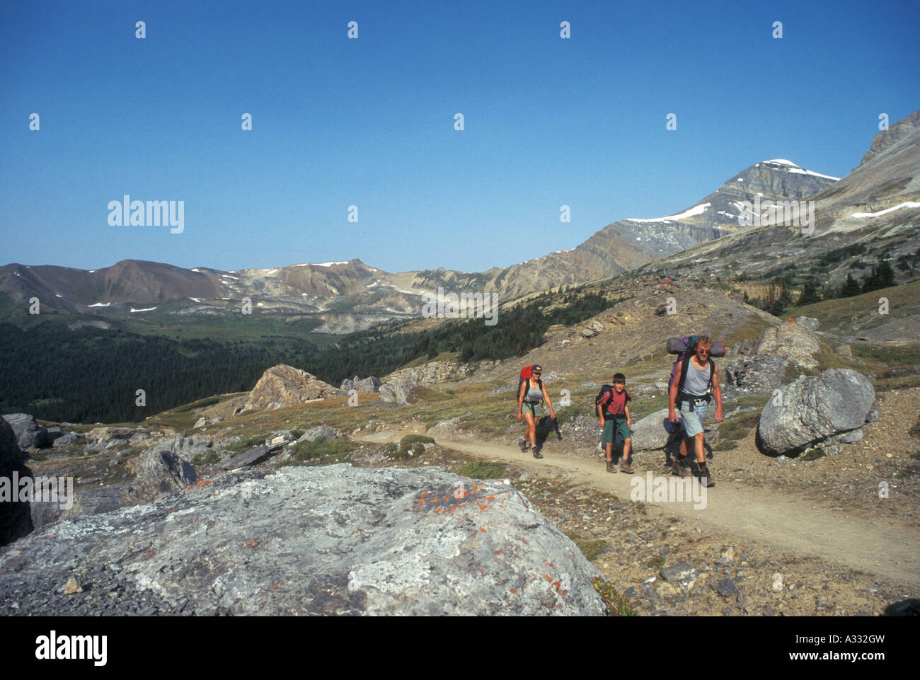 Banff National Park Alberta Canada A family backpacking through Boulder
