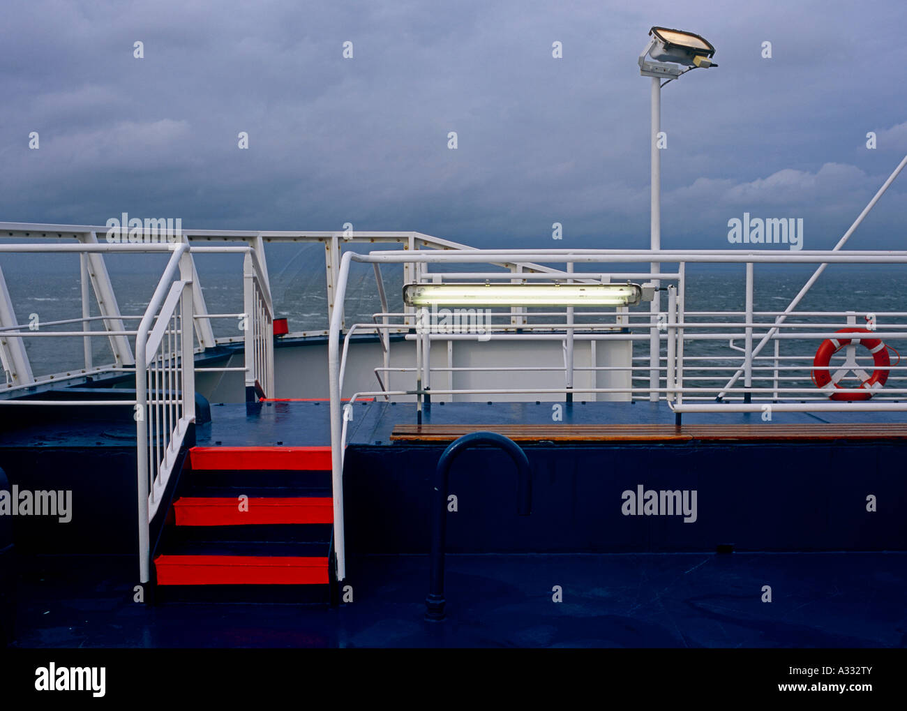 Empty passenger deck of a ferry ship of the Reederei Color Line Stock Photo