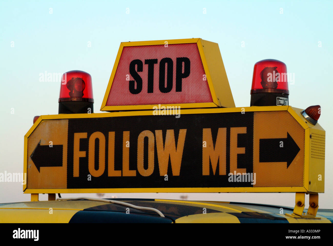 command for stop and follow me on a car vehicle with light signal beacon Stock Photo Alamy