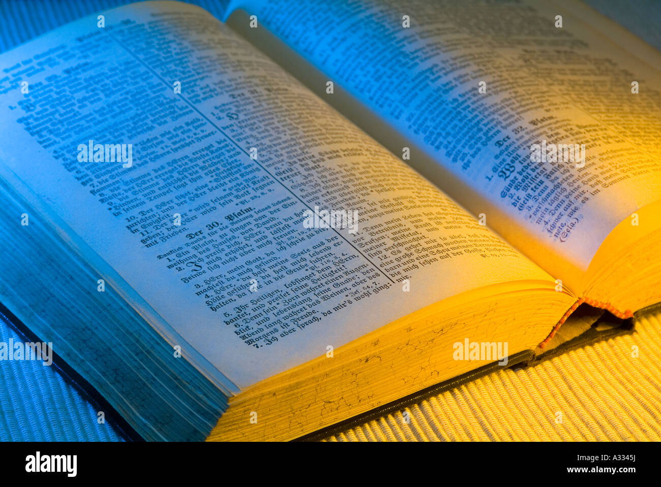 Old Bible The Holy Scriptures Lying Open On Table Stock Photo Alamy