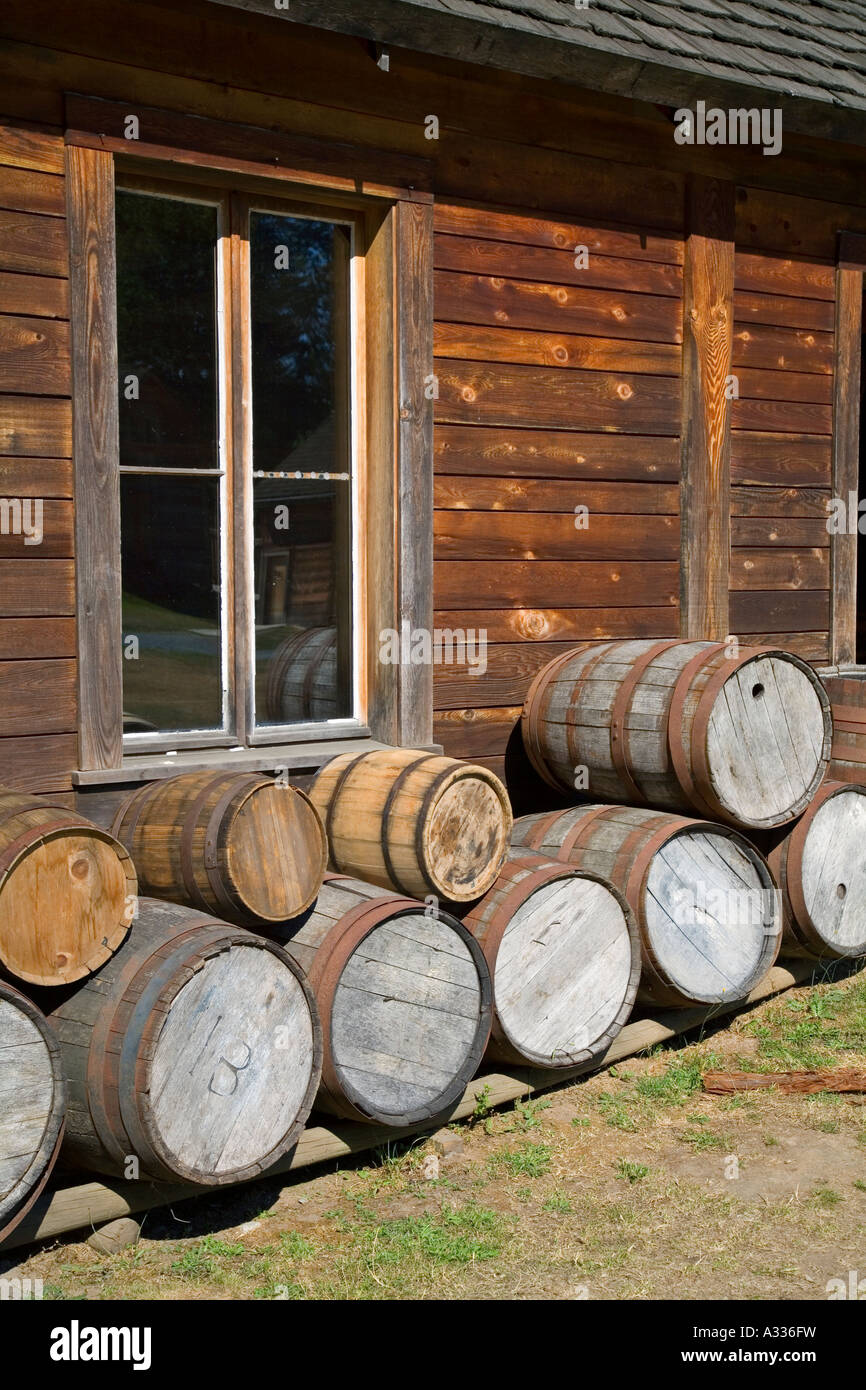 Barrels Fort Langley national historic site British Columbia Canada Stock Photo