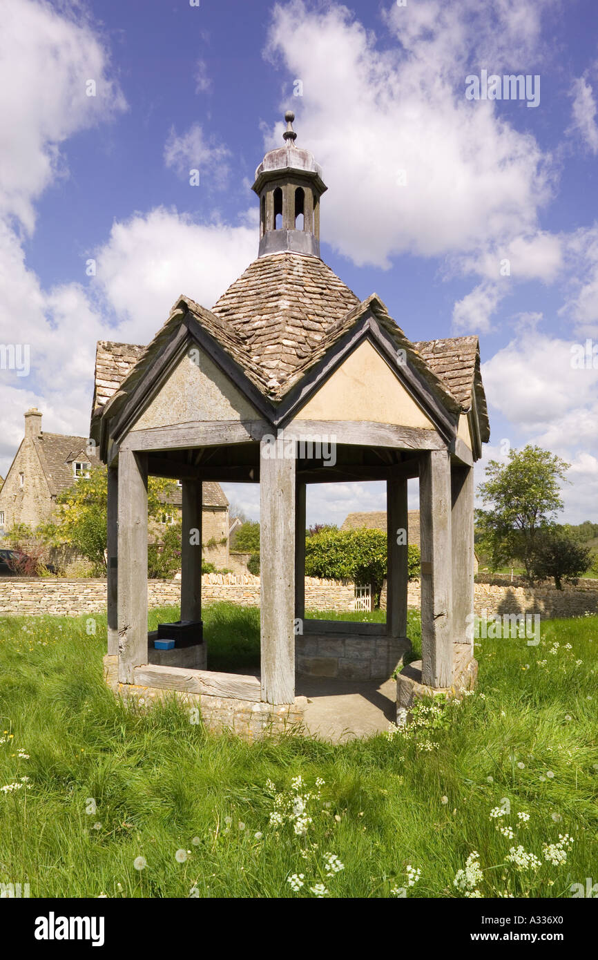 1874 pumphouse on the village green of the Cotswold village of
