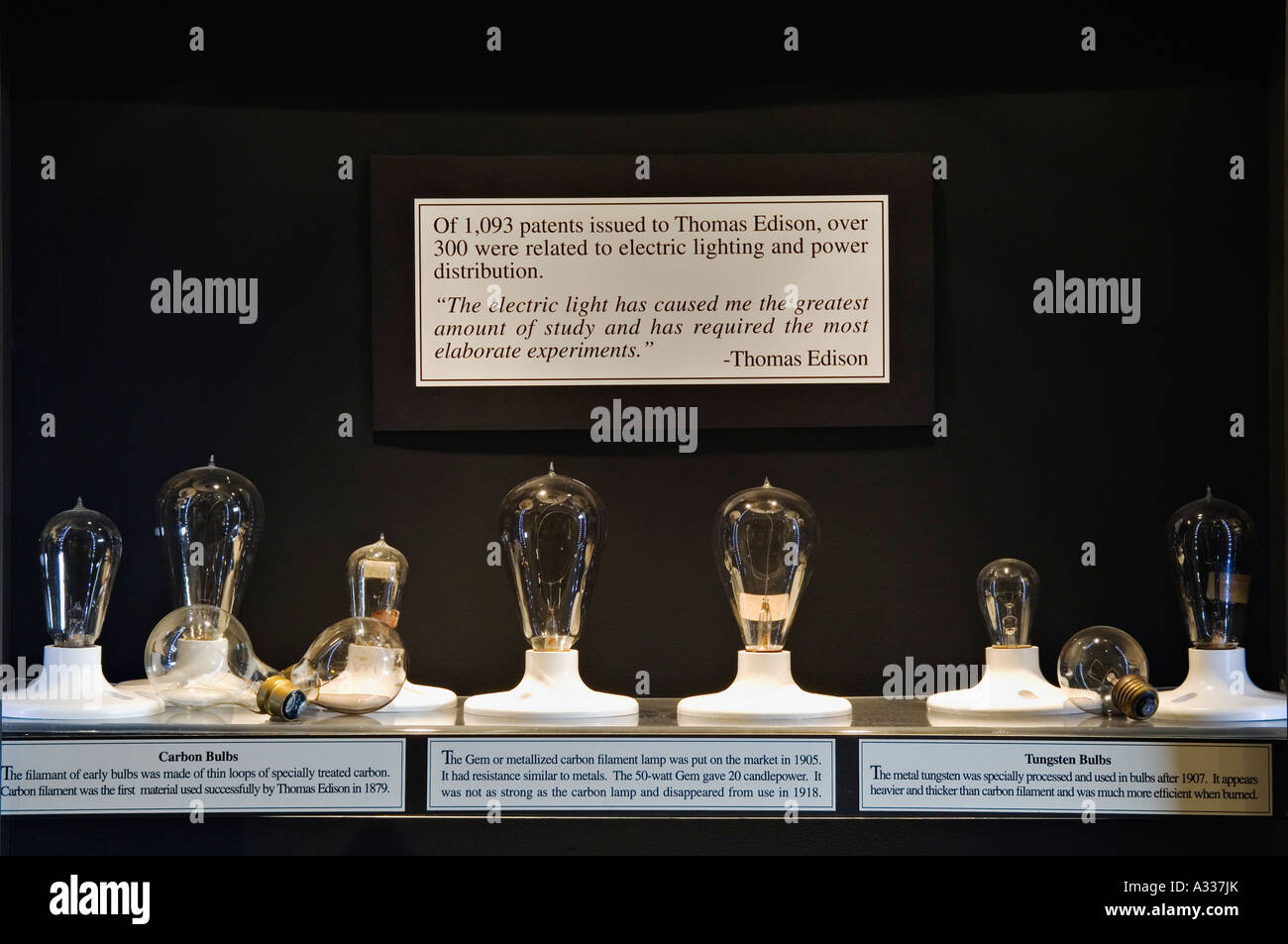 Examples of Early Types of Light Bulbs Invented by Thomas Alva Edison Thomas Edison House Louisville Kentucky Stock Photo