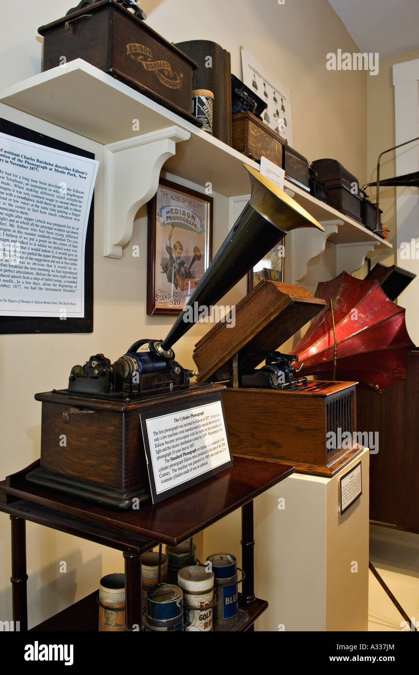 Examples of Cylinder Phonographs Invented by Thomas Alva Edison Thomas Edison House Louisville Kentucky Stock Photo